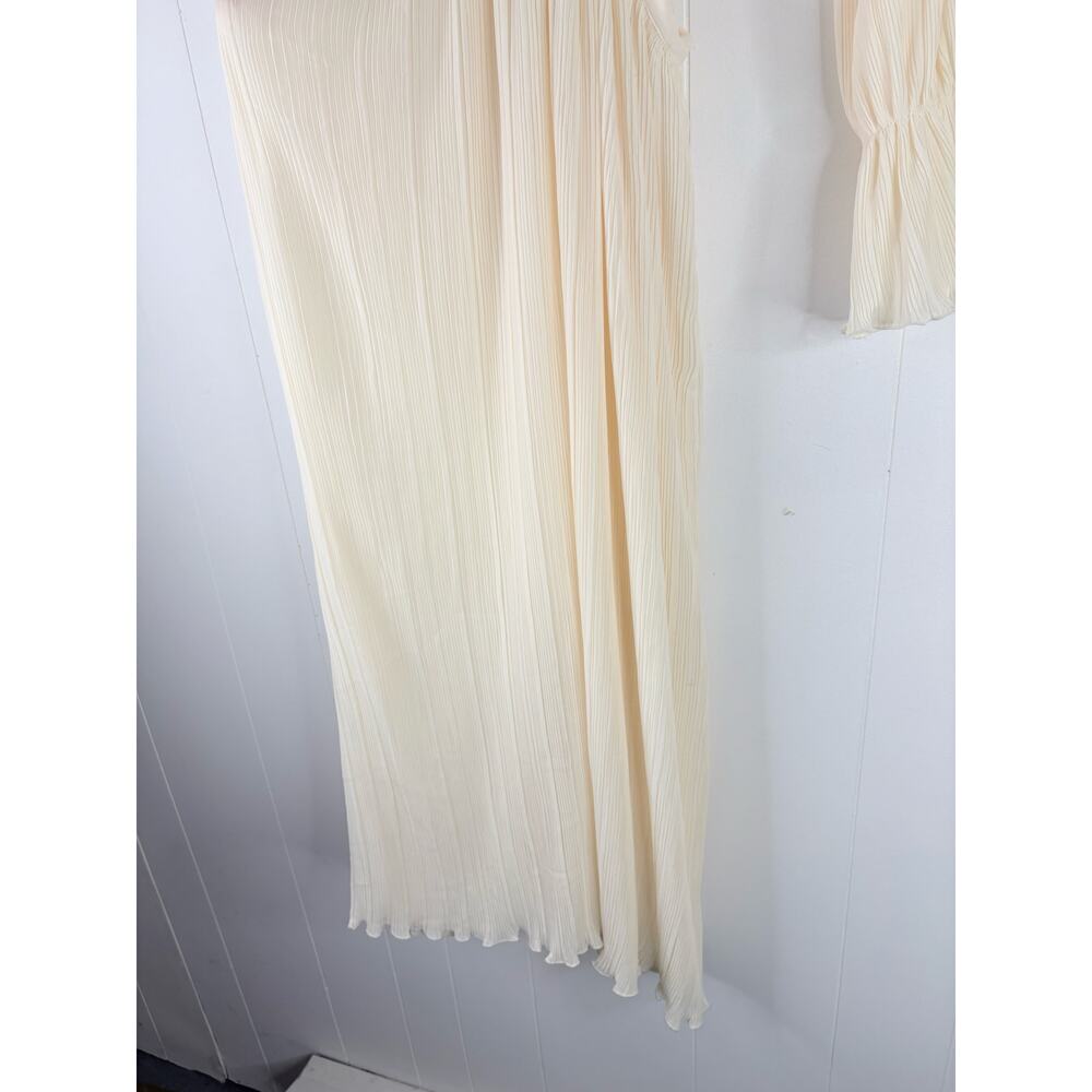 Zara Cutout Pleated Midi Dress Medium Ivory Cream Long Sleeve Flowy Cottagecore - Picture 12 of 15